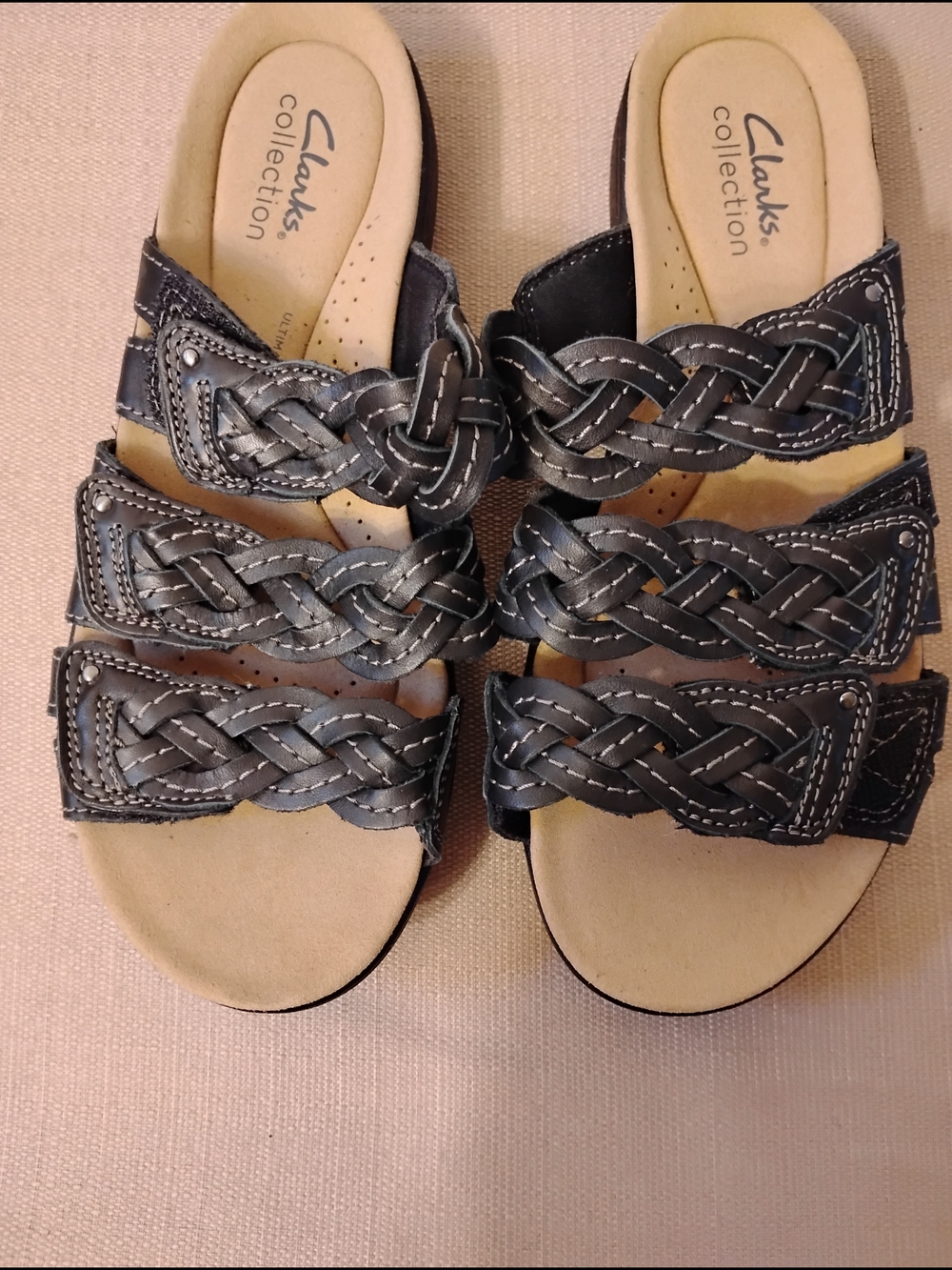 Clarks Black Braided Triple-Strap Comfort Sandals